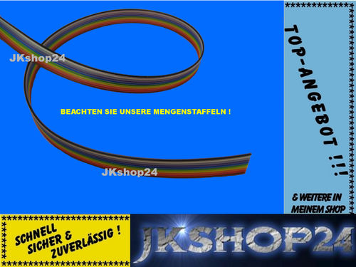 Flachbandkabel 10-polig/adrig AWG28 Flachbandleitung 1,27mm-Raster FBL-Kabel farbig IEC-Farbcode